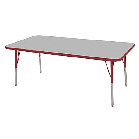 ECR4KIDS® Adjustable Rectangle Activity Table, Standard Legs, 30"W x 60"D, Gray/Red