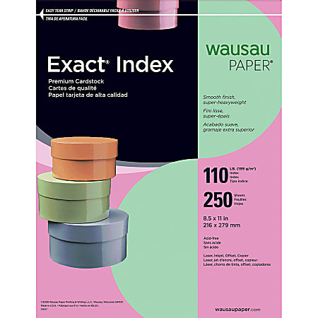 Neenah Exact® Index Card Stock, 8 1/2" x 11", 110 Lb., Green, Pack Of 250 Sheets
