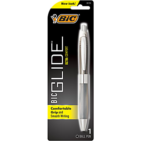 BIC® Glide® Ultra Comfort Retractable Ballpoint Pen, Medium Point, 0.7 mm, Frosted Gray Barrel, Black Ink