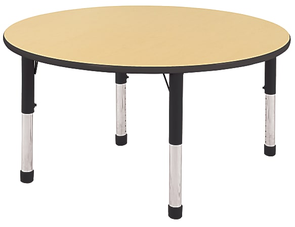 ECR4KIDS® Adjustable Round Activity Table, Chunky Legs, 48" Diameter, Maple Top/Black Legs