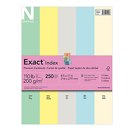  Exact Index Cardstock, 8.5 X 11, 110 lb/199 gsm, White, 94  Brightness, 250 Sheet Ream/1000 Sheet Carton (40508) : Office Products