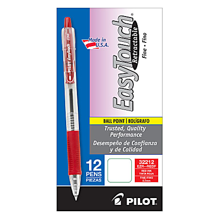 Pilot® EasyTouch® Retractable Ballpoint Pens, Fine Point, 0.7 mm, Clear Barrels, Red Ink, Pack Of 12