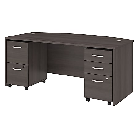 Bush Business Furniture Studio C Bow Front Desk with Mobile File Cabinets, 72"W x 36"D, Storm Gray, Standard Delivery