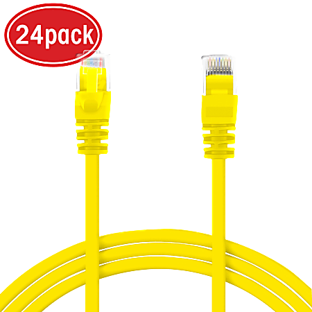 GearIT Snagless RJ-45 Computer LAN CAT5E Ethernet Patch Cables, 2', Yellow, Pack Of 24, 2CAT-YELLOW-24PK