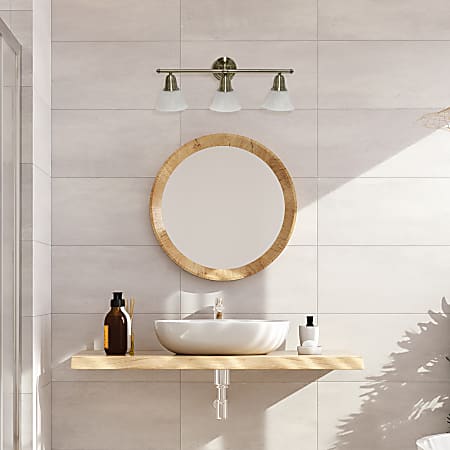 Lalia Home Essentix 3 Light Wall Mounted Vanity Light Fixture 26 12 W Alabaster WhiteAntique Brass Office Depot