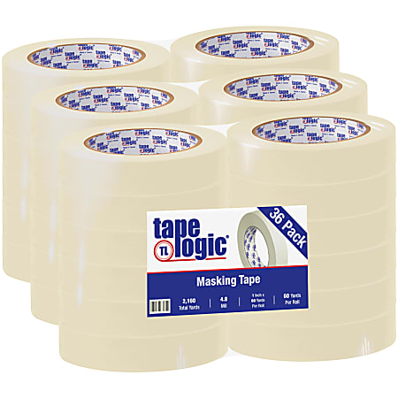 Tape Logic® 2200 Masking Tape, 3" Core, 1" x 180', Natural, Case Of 36