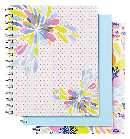Divoga® Personal-Size Notebook, Happy Floral Collection, 8 1/2" x 6", 3 Subjects, College Ruled, 240 Pages (120 Sheets), Multicolor