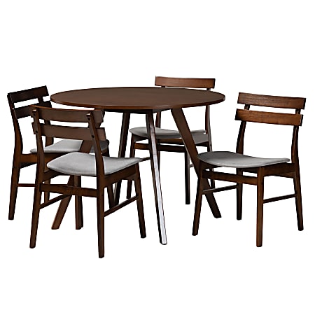 Baxton Studio Eiko Dining Set, 29-1/2”H x 39-7/16”W x 39-7/16”D, Light Gray/Walnut