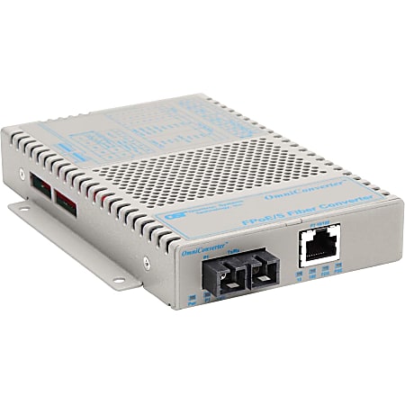 Omnitron OmniConverter 10/100 PoE Ethernet Fiber Media Converter Switch RJ45 SC Single-Mode 30km - 1 x 10/100BASE-TX; 1 x 100BASE-LX; Univ. AC Powered; Lifetime Warranty