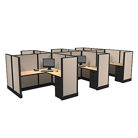 Cube Solutions Commercial-Grade Mid-Height L-Shaped Space-Saver Cubicle, Includes Integrated Power, Pod of 6