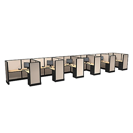 Cube Solutions Commercial-Grade Mid-Height L-Shaped Space-Saver Cubicle, Includes Integrated Power, Line of 6