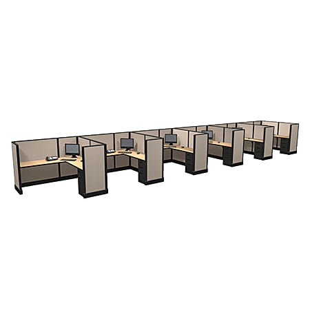 Cube Solutions Commercial-Grade Mid-Height L-Shaped Junior Executive Cubicle, Includes Integrated Power, Line of 6