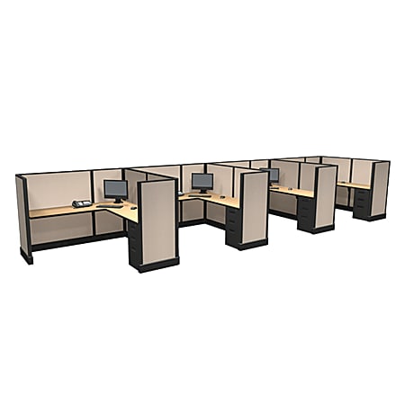 Cube Solutions Commercial-Grade Mid-Height L-Shaped Junior Executive Cubicle, Includes Integrated Power, Line of 4