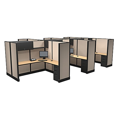 Cube Solutions Commercial-Grade Full-Height L-Shaped Junior Executive Cubicle, Includes Integrated Power, Pod of 6