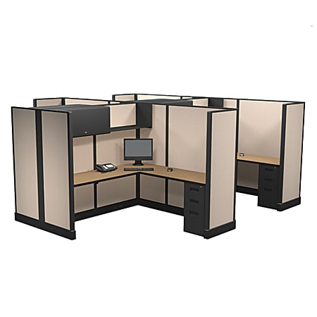 Cube Solutions Commercial-Grade Full-Height L-Shaped Junior Executive Cubicle, Includes Integrated Power, Pod of 4