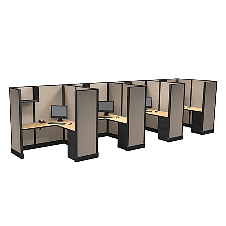 Cube Solutions Commercial-Grade Full-Height L-Shaped Space-Saver Cubicle, Includes Integrated Power, Line of 4