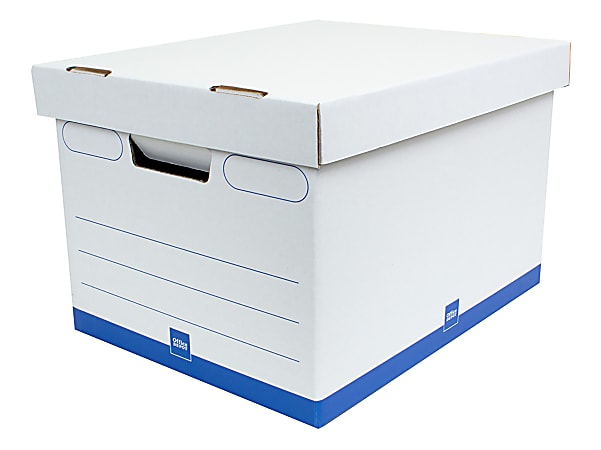 Office Depot Brand Quick Set Up Medium Duty Storage Boxes With Lift Off  Lids And Built In Handles LetterLegal Size 15 x 12 x 10 60percent Recycled  WhiteBlue Pack Of 12 - Office Depot