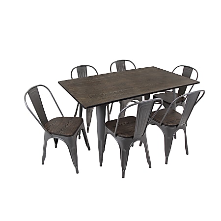 Lumisource Oregon Table Set, 6 Chairs, Antique/Espresso
