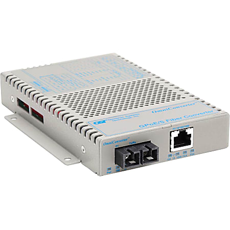 Omnitron OmniConverter 10/100/1000 PoE Gigabit Ethernet Fiber Media Converter Switch RJ45 SC Multimode 550m - 1 x 10/100/1000BASE-T; 1 x 1000BASE-SX; DC Powered; Lifetime Warranty