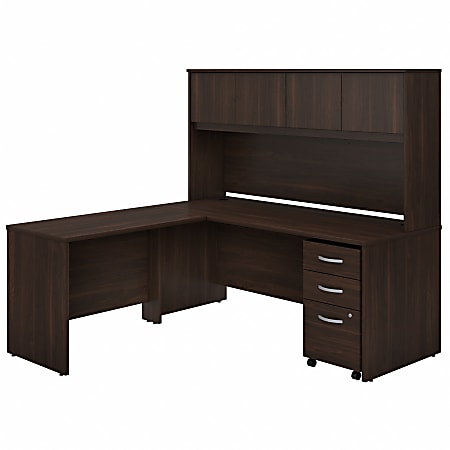 Bush® Business Furniture Studio C 72"W x 30"D L-Shaped Desk With Hutch, Mobile File Cabinet And 42"W Return, Black Walnut, Premium Installation