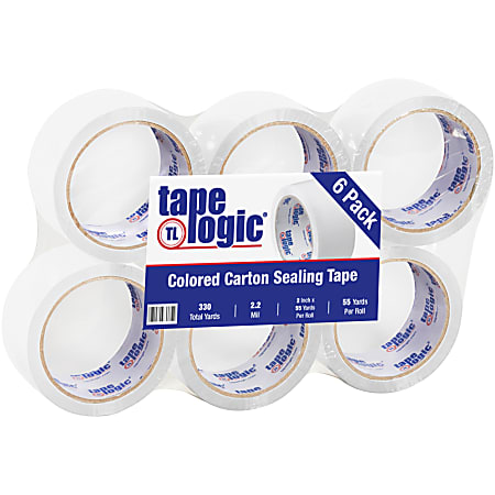 Tape Logic® Carton-Sealing Tape, 3" Core, 2" x 55 Yd., White, Pack Of 6
