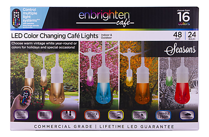 Enbrighten Seasons Vintage LED Café Lights, 48', Indoor/Outdoor, White Cord/Multicolor Lights