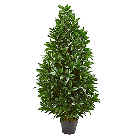 Nearly Natural Bay Leaf 4' UV-Resistant Artificial Topiary Tree With Pot, Green/Black