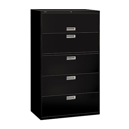 HON® Brigade® 600 20"D Lateral 5-Drawer File Cabinet, Black