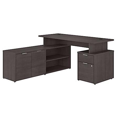 Bush Business Furniture Jamestown 60"W L-Shaped Corner Desk With Drawers, Storm Gray, Standard Delivery