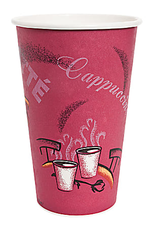 Paper Hot Drink Cups in Bistro Design, 16 oz, Maroon, 1,000/Carton Paper Hot Drink Cups in Bistro Design, 16 oz, Maroon, 1,000/Carton
