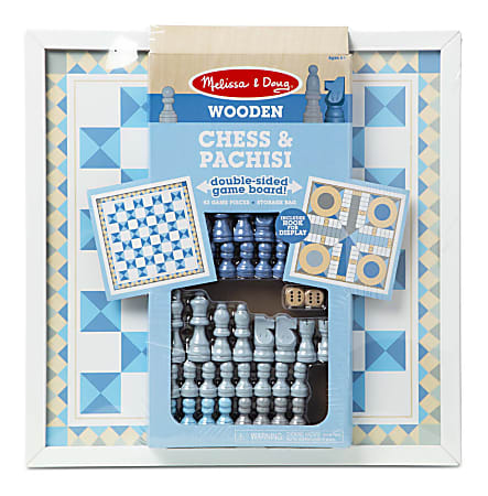 Melissa & Doug Pretend Play Educational Toys, Wooden Chess & Pachisi Set, Blue