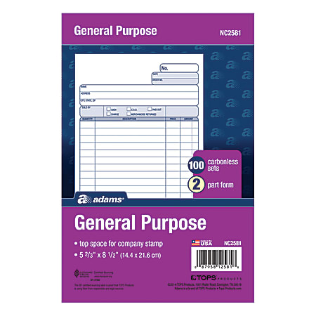 Adams® Carbonless All-Purpose Forms, 2-Part, 8 1/2" x