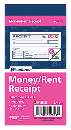 dc2501 - Tape Bound - 50 Sheet s Adams Wire Bound Money/rent Receipt Books