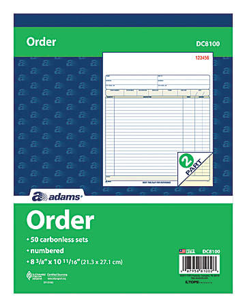 5 Adams TC8100 Sales Order Books-Carbonless Triplicate-Letter Size-50 Sets/Book 