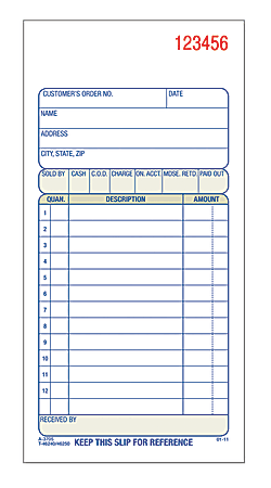 Adams® Carbonless 3-Part Sales Book, 3 11/32" x 7 3/16"