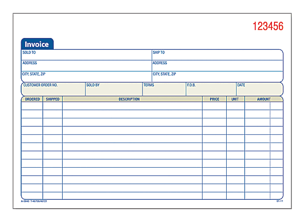 Adams™ 3-Part Carbonless Invoice Book, 8 7/16" x 5 9/16", White/Canary/Pink, 50 Sets