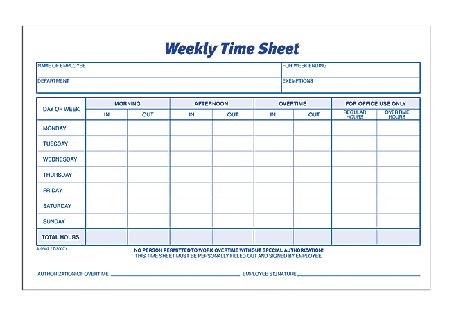 Adams™ Weekly Time Sheets, 8 1/2" x 5 1/2", White, 100 Sheets Per Pad, Pack Of 2 Pads