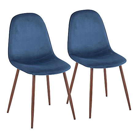 LumiSource Pebble Dining Chairs, Velvet, Blue/Walnut, Set Of 2 Chairs