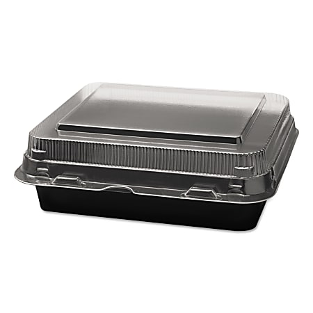 Dart® Creative Carryouts® Boxline™ Hinged Plastic Hot Deli Boxes, 6 1/4"W, Black/Clear, Carton Of 200 Containers