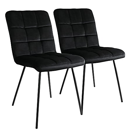 Elama Velvet Tufted Chairs, Black/White, Set Of 2