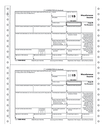 ComplyRight 1099 MISC Tax Forms Continuous Copy B 1 Part 9 x 11 Pack Of ...