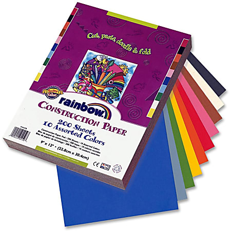 Rainbow® Super Value Construction Paper, 9" x 12", Assorted Colors, Pack Of 200