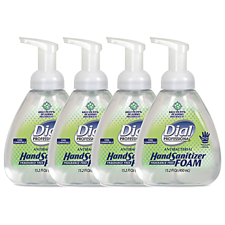 Dial Antibacterial Foaming Hand Sanitizer, No Fragrance, 450 Ml, Case Of 4