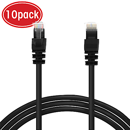 GearIT Snagless RJ-45 Computer LAN CAT5E Ethernet Patch Cables, 10', Black, Pack Of 10, 10CAT-BLACK-10PACK