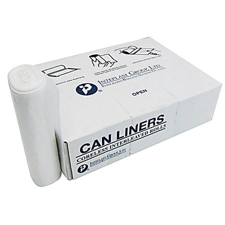 Inteplast Group 8-mic Interleaved High-Density Can Liners, 12 - 16 Gallons, 24" x 33", Natural, Pack Of 20 Rolls, 50 Liners Per Roll