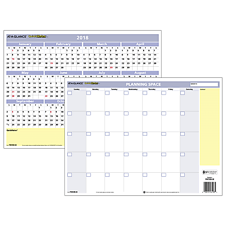 AT-A-GLANCE® QuickNotes® Horizontal Mini Erasable/Reversible Wall Planner, 16" x 12", 30% Recycled, January to December 2018 (PM550B28-18)