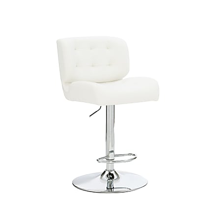 Powell Quimby Adjustable Faux Leather Bar Stool With Back, White/Chrome