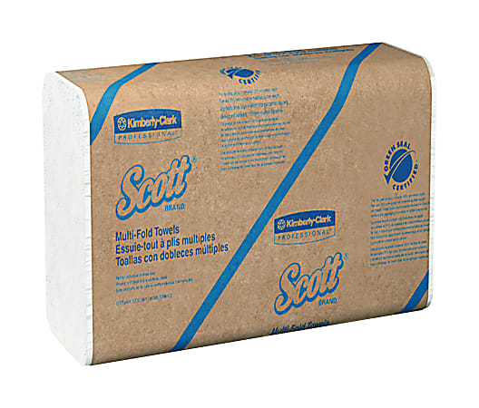 Scott® Multi-Fold 1-Ply Paper Towels, 100% Recycled, 250 Sheets Per Pack, Case Of 16 Packs