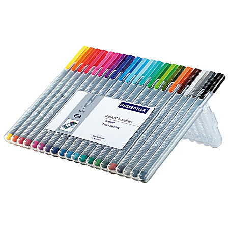 Staedtler® Triplus Fineliner Porous Point Pens, Fine Point, 0.3 mm, Gray Barrel, Assorted Ink Colors, Pack Of 20