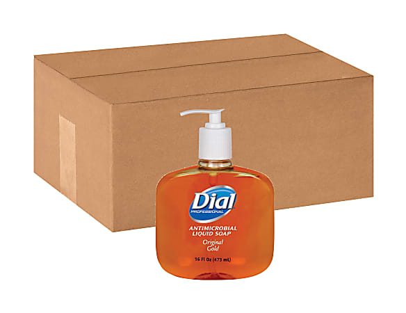 Dial® Original Gold Antimicrobial Liquid Soap, 16 Oz., Pack Of 12 Pump Bottles